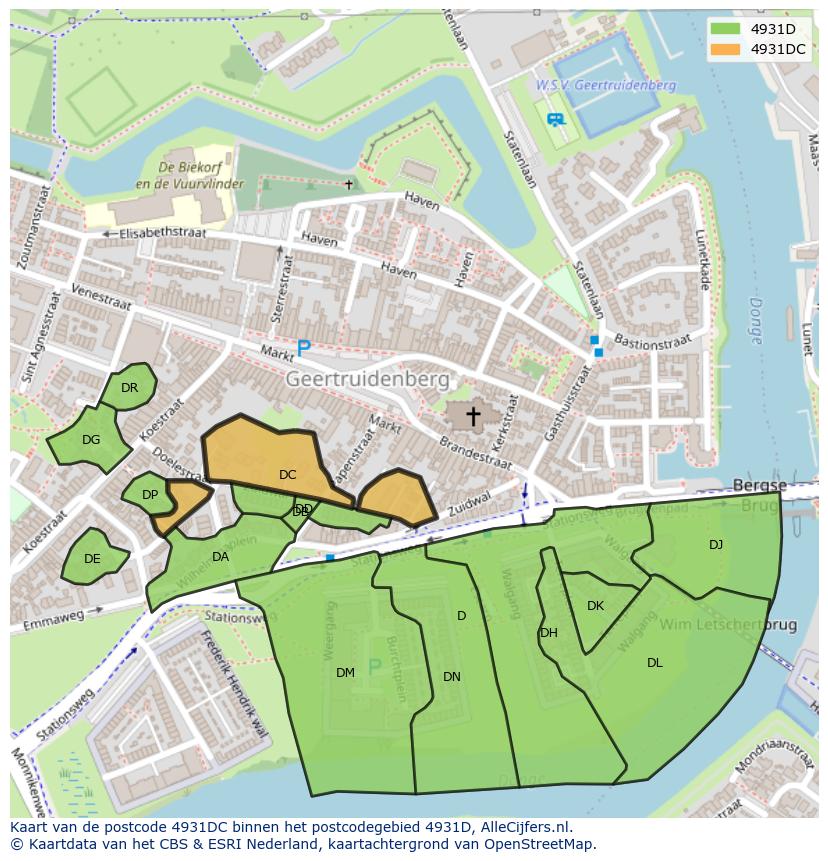 Afbeelding van het postcodegebied 4931 DC op de kaart.