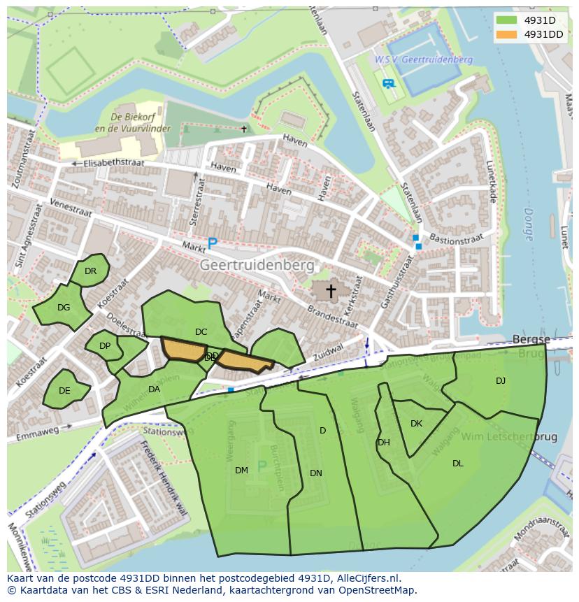 Afbeelding van het postcodegebied 4931 DD op de kaart.