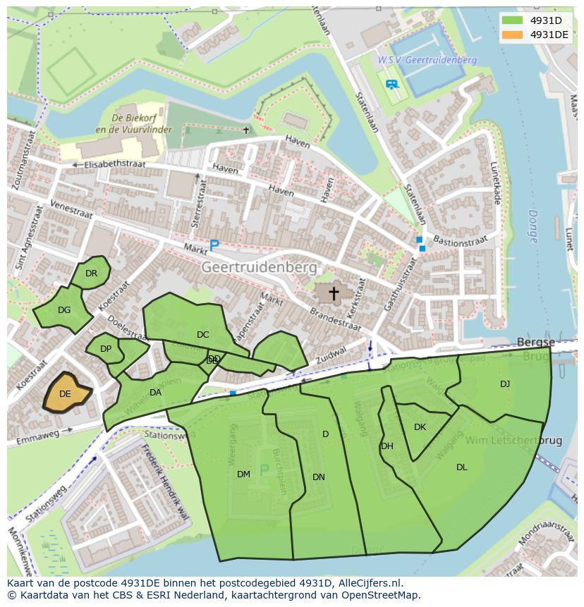 Afbeelding van het postcodegebied 4931 DE op de kaart.