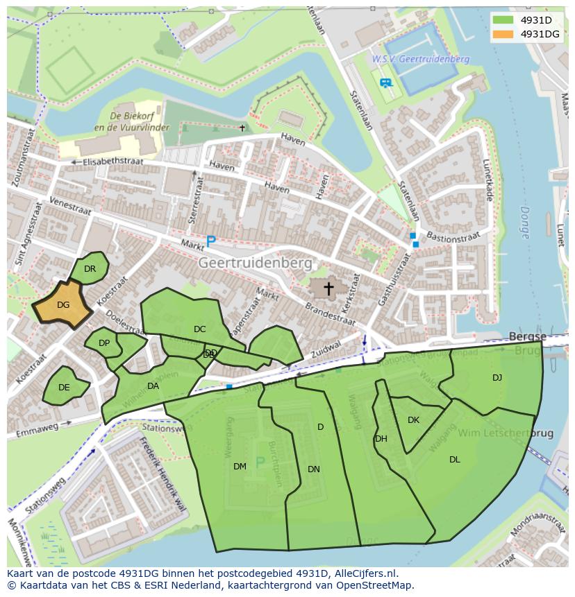 Afbeelding van het postcodegebied 4931 DG op de kaart.