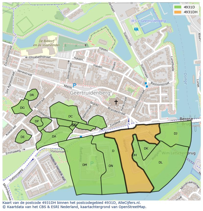 Afbeelding van het postcodegebied 4931 DH op de kaart.