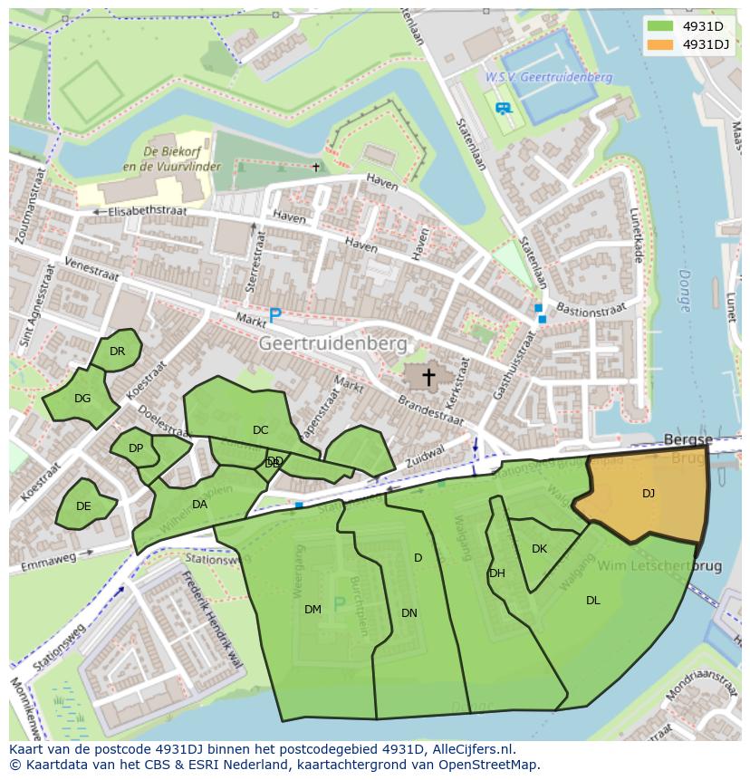Afbeelding van het postcodegebied 4931 DJ op de kaart.