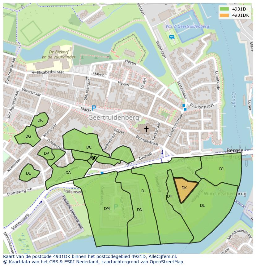 Afbeelding van het postcodegebied 4931 DK op de kaart.
