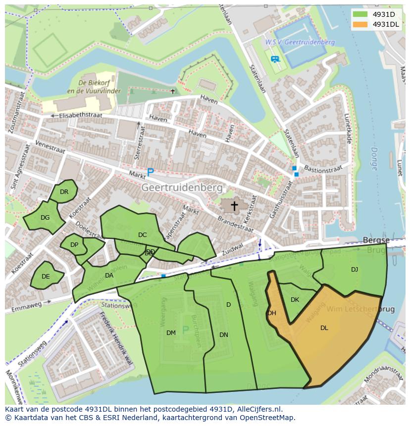 Afbeelding van het postcodegebied 4931 DL op de kaart.