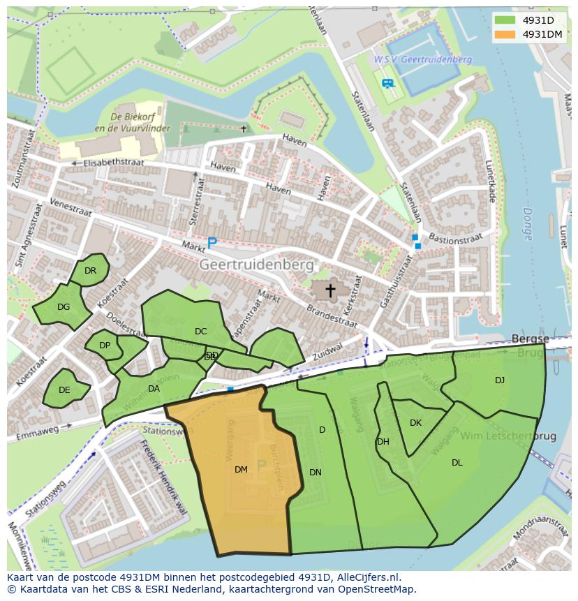 Afbeelding van het postcodegebied 4931 DM op de kaart.