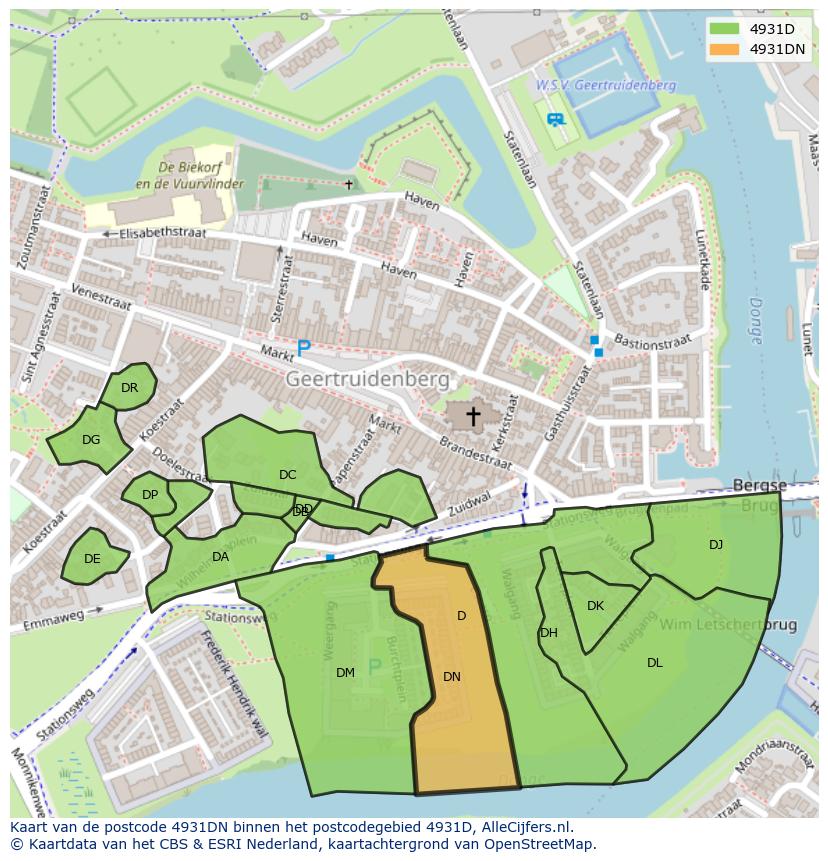 Afbeelding van het postcodegebied 4931 DN op de kaart.