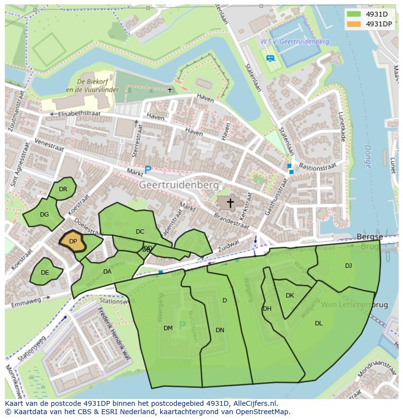 Afbeelding van het postcodegebied 4931 DP op de kaart.