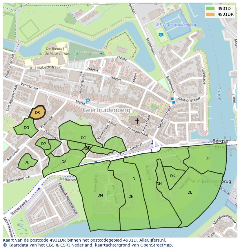 Afbeelding van het postcodegebied 4931 DR op de kaart.