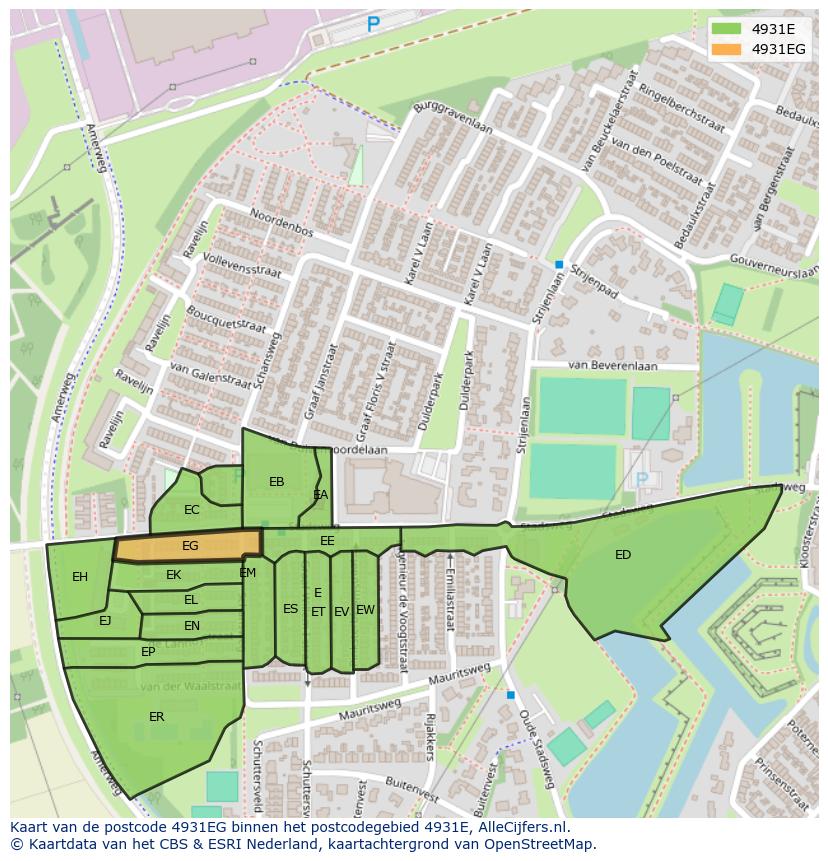 Afbeelding van het postcodegebied 4931 EG op de kaart.