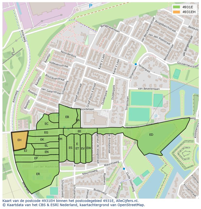 Afbeelding van het postcodegebied 4931 EH op de kaart.