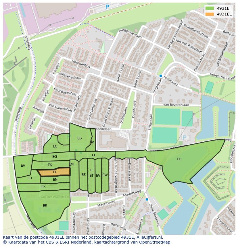 Afbeelding van het postcodegebied 4931 EL op de kaart.