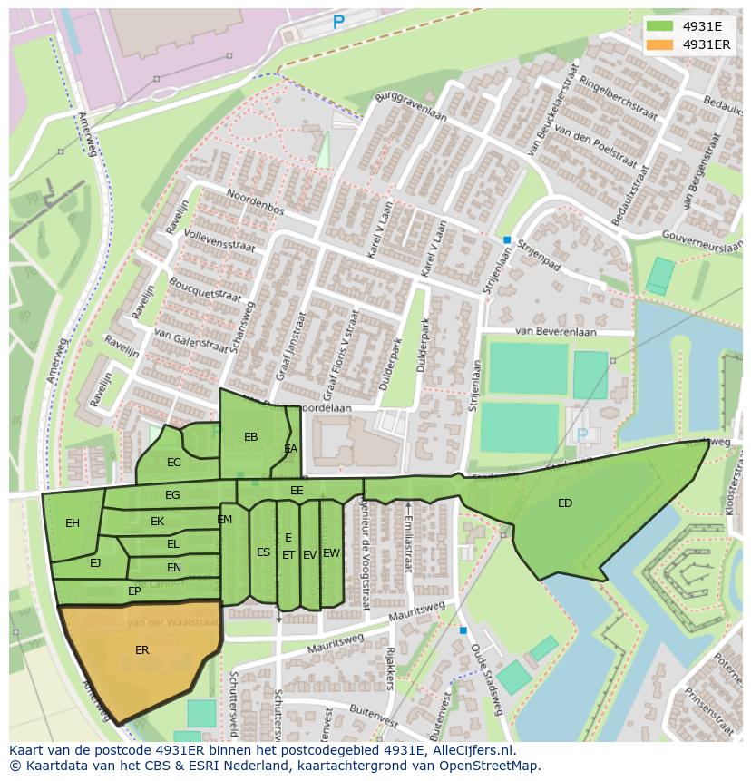 Afbeelding van het postcodegebied 4931 ER op de kaart.