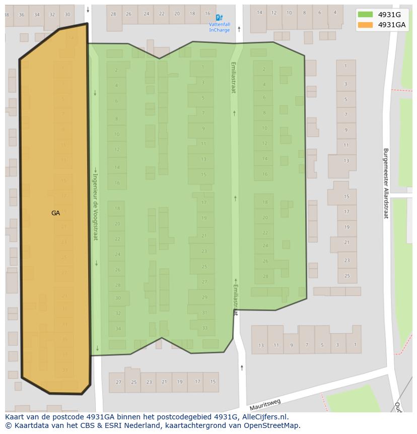 Afbeelding van het postcodegebied 4931 GA op de kaart.