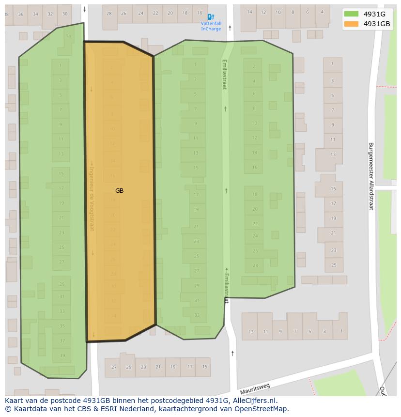 Afbeelding van het postcodegebied 4931 GB op de kaart.