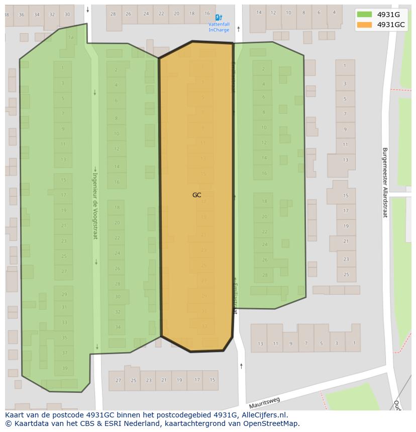Afbeelding van het postcodegebied 4931 GC op de kaart.