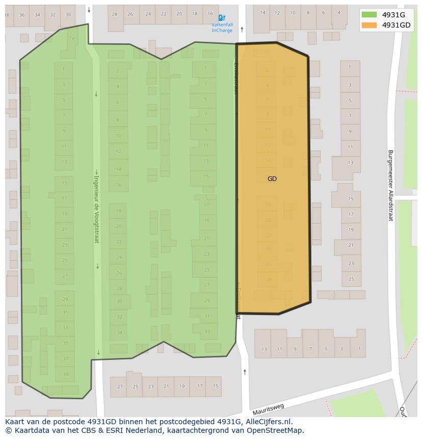 Afbeelding van het postcodegebied 4931 GD op de kaart.