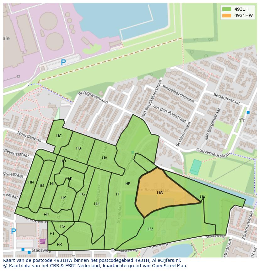 Afbeelding van het postcodegebied 4931 HW op de kaart.
