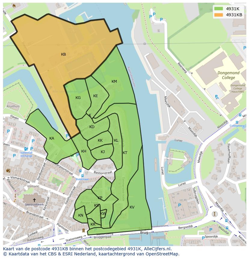 Afbeelding van het postcodegebied 4931 KB op de kaart.