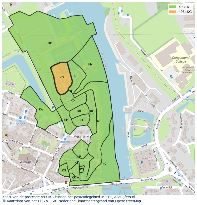 Afbeelding van het postcodegebied 4931 KG op de kaart.