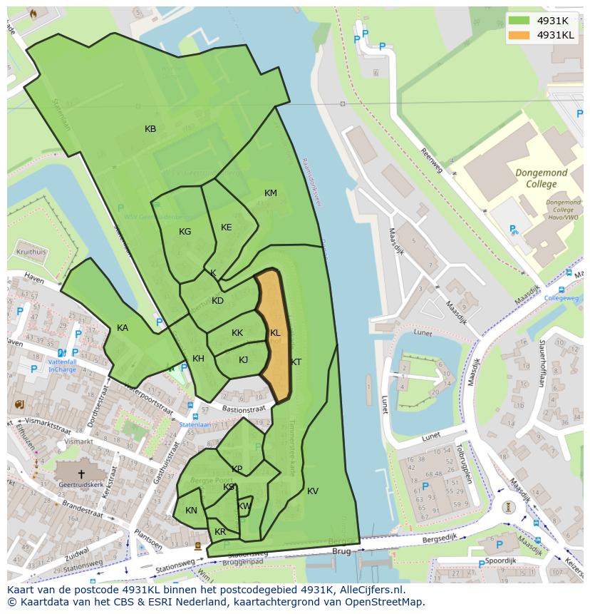 Afbeelding van het postcodegebied 4931 KL op de kaart.