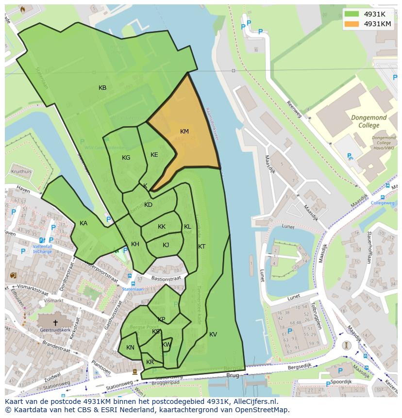 Afbeelding van het postcodegebied 4931 KM op de kaart.