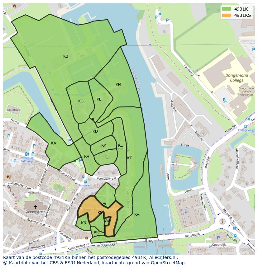 Afbeelding van het postcodegebied 4931 KS op de kaart.