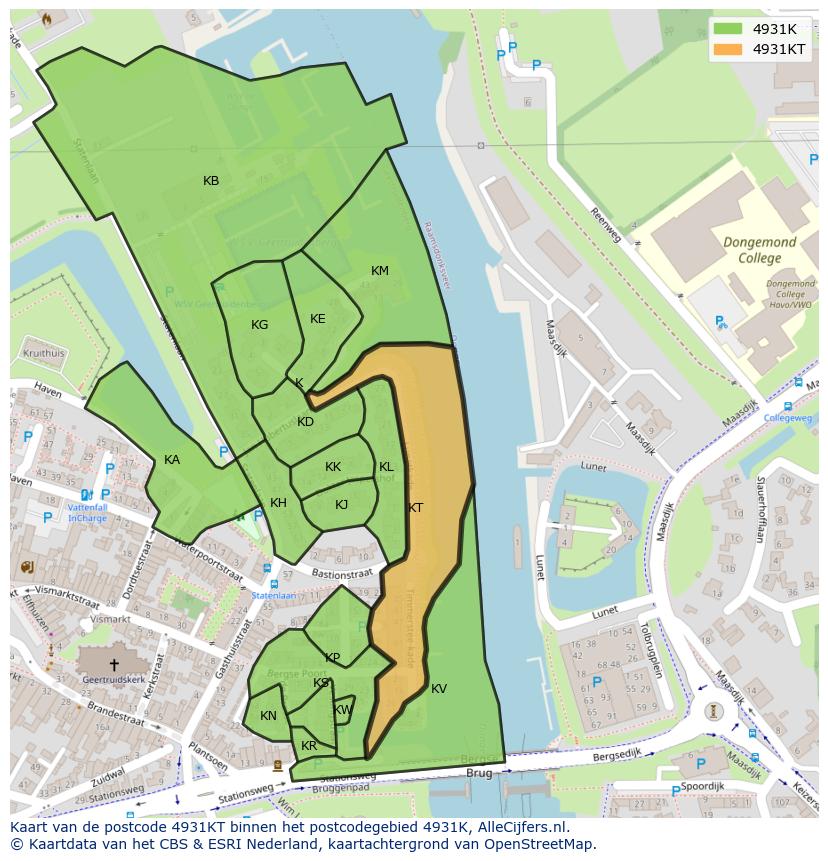 Afbeelding van het postcodegebied 4931 KT op de kaart.