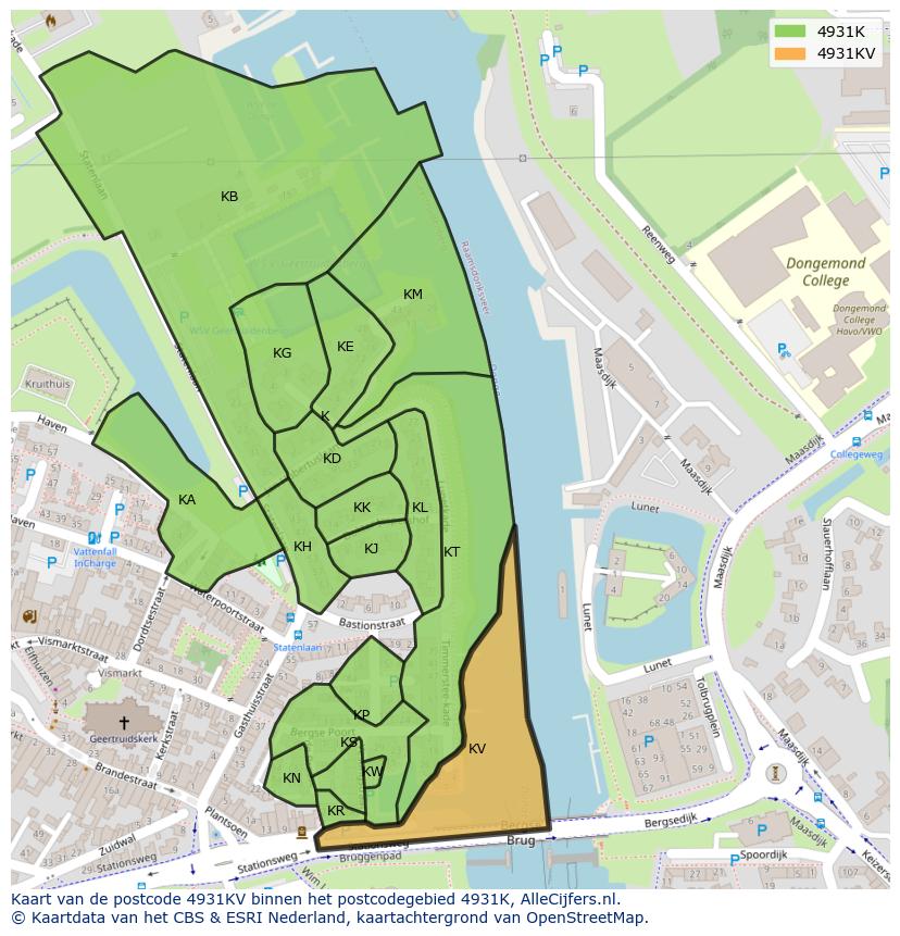 Afbeelding van het postcodegebied 4931 KV op de kaart.