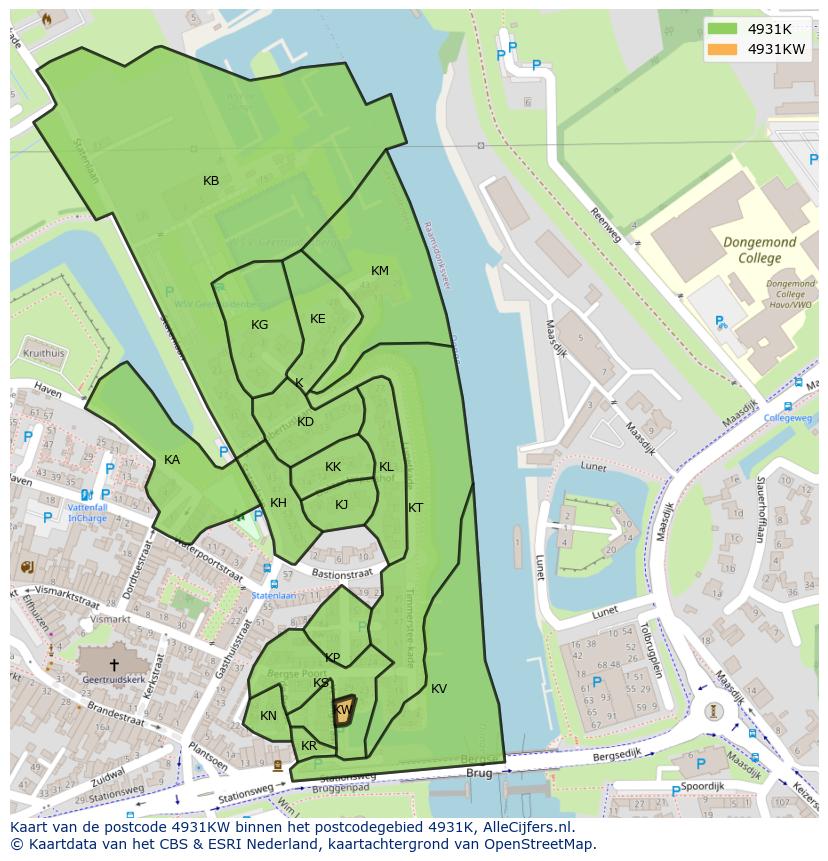 Afbeelding van het postcodegebied 4931 KW op de kaart.