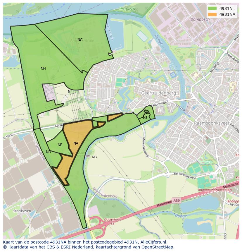 Afbeelding van het postcodegebied 4931 NA op de kaart.