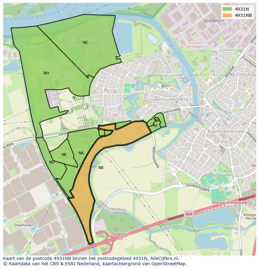 Afbeelding van het postcodegebied 4931 NB op de kaart.