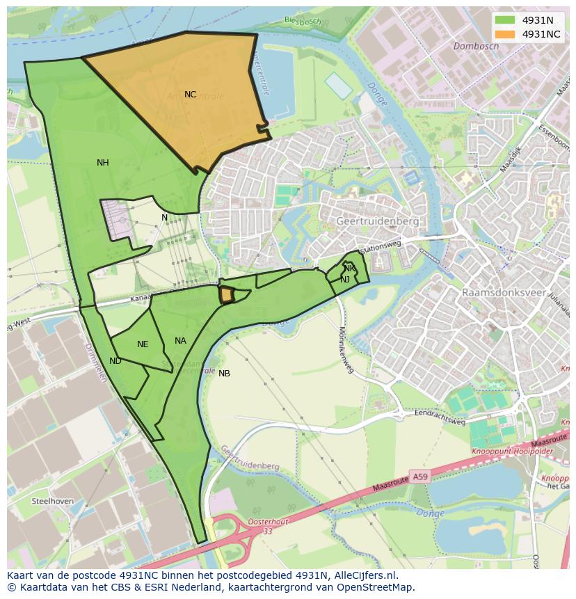 Afbeelding van het postcodegebied 4931 NC op de kaart.