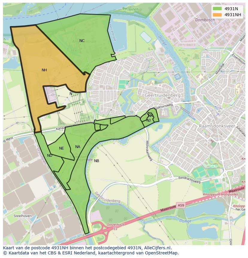 Afbeelding van het postcodegebied 4931 NH op de kaart.