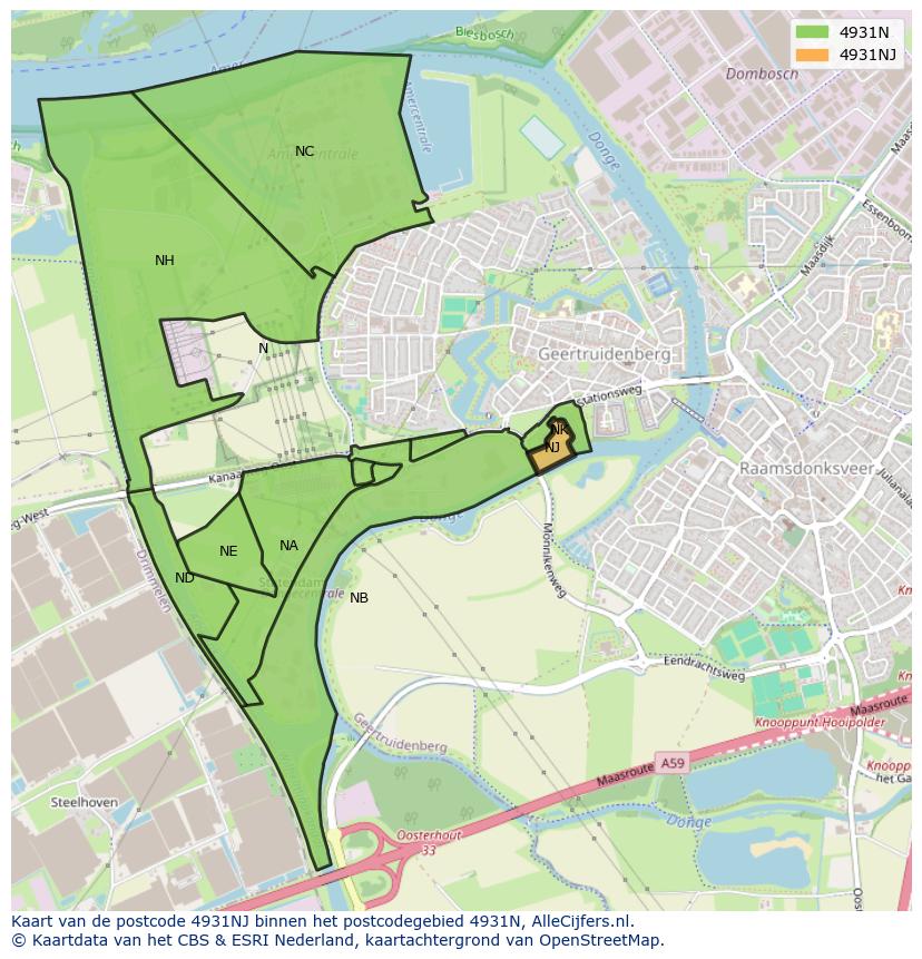 Afbeelding van het postcodegebied 4931 NJ op de kaart.