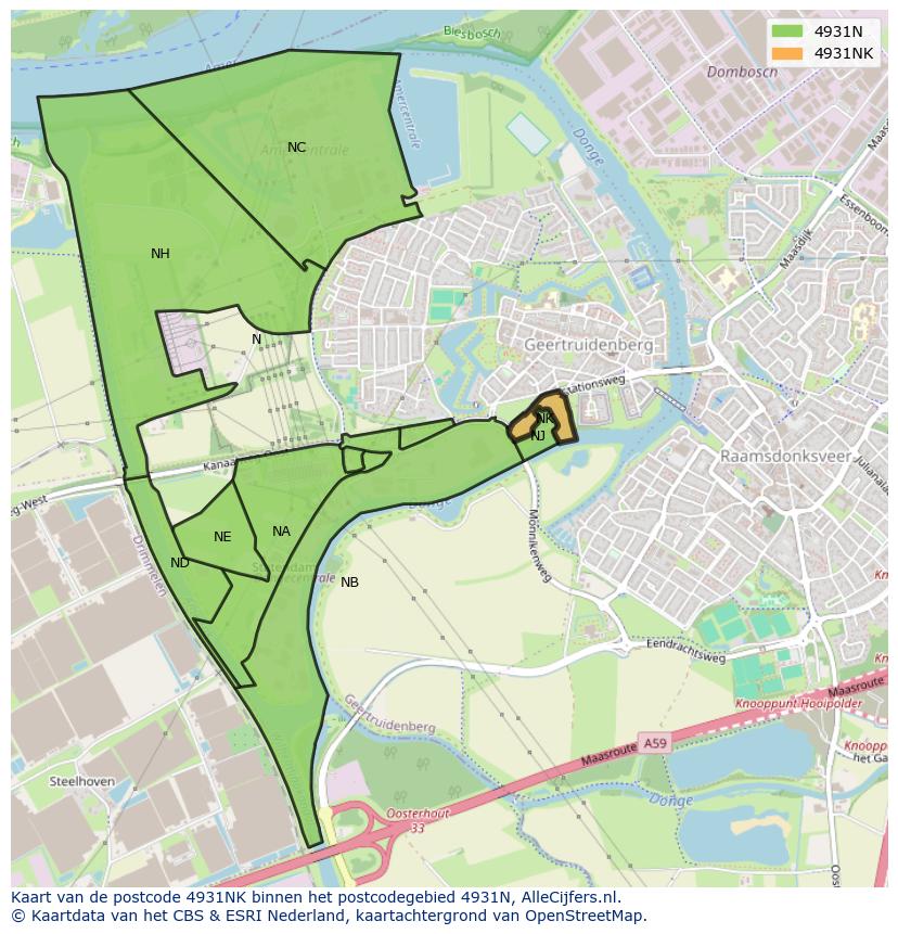 Afbeelding van het postcodegebied 4931 NK op de kaart.
