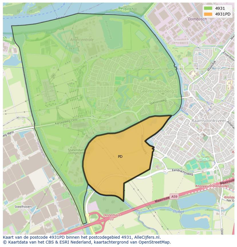 Afbeelding van het postcodegebied 4931 PD op de kaart.