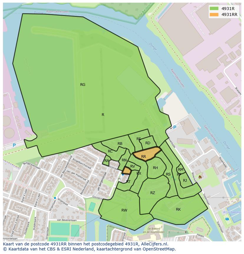 Afbeelding van het postcodegebied 4931 RR op de kaart.