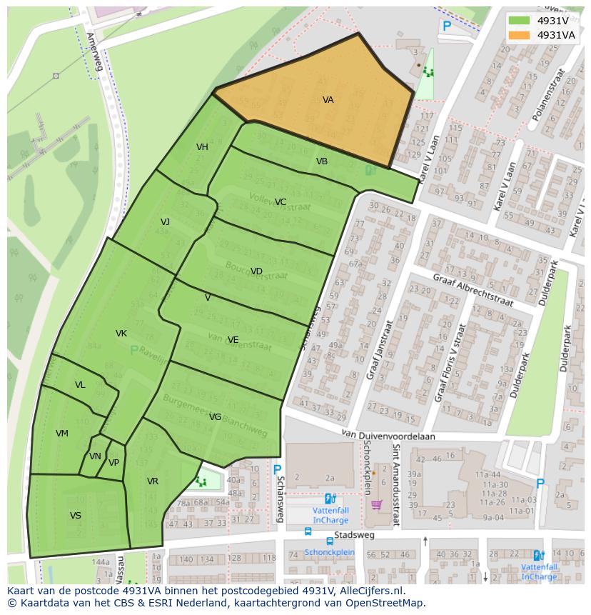 Afbeelding van het postcodegebied 4931 VA op de kaart.