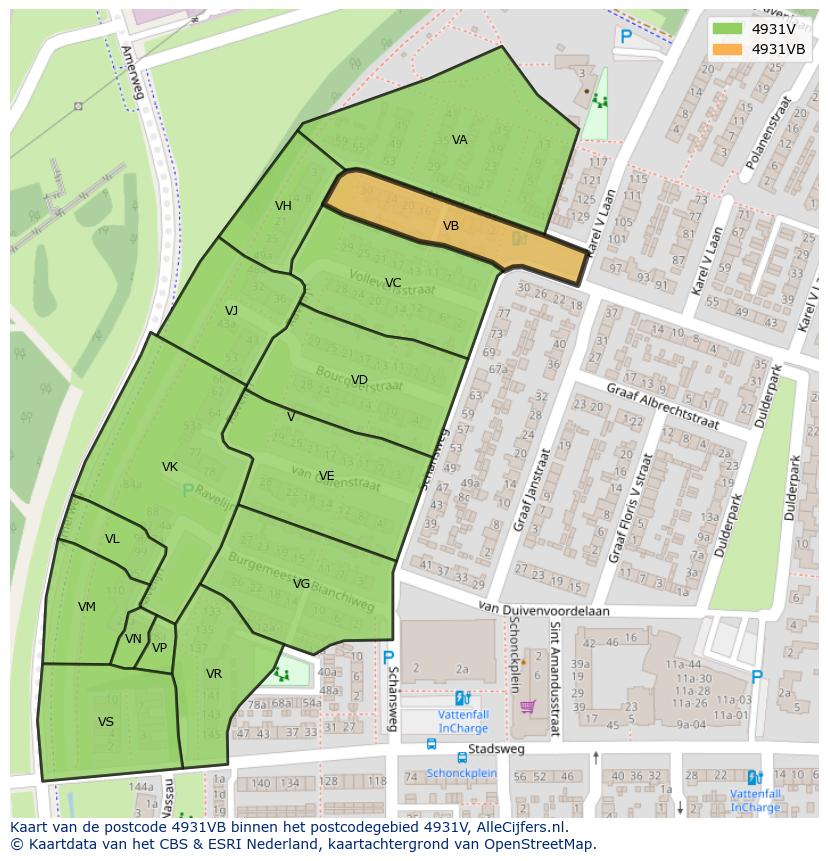 Afbeelding van het postcodegebied 4931 VB op de kaart.