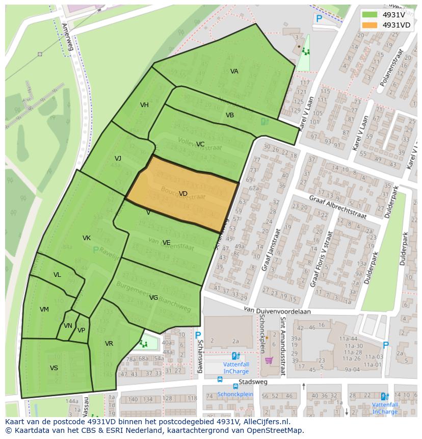 Afbeelding van het postcodegebied 4931 VD op de kaart.