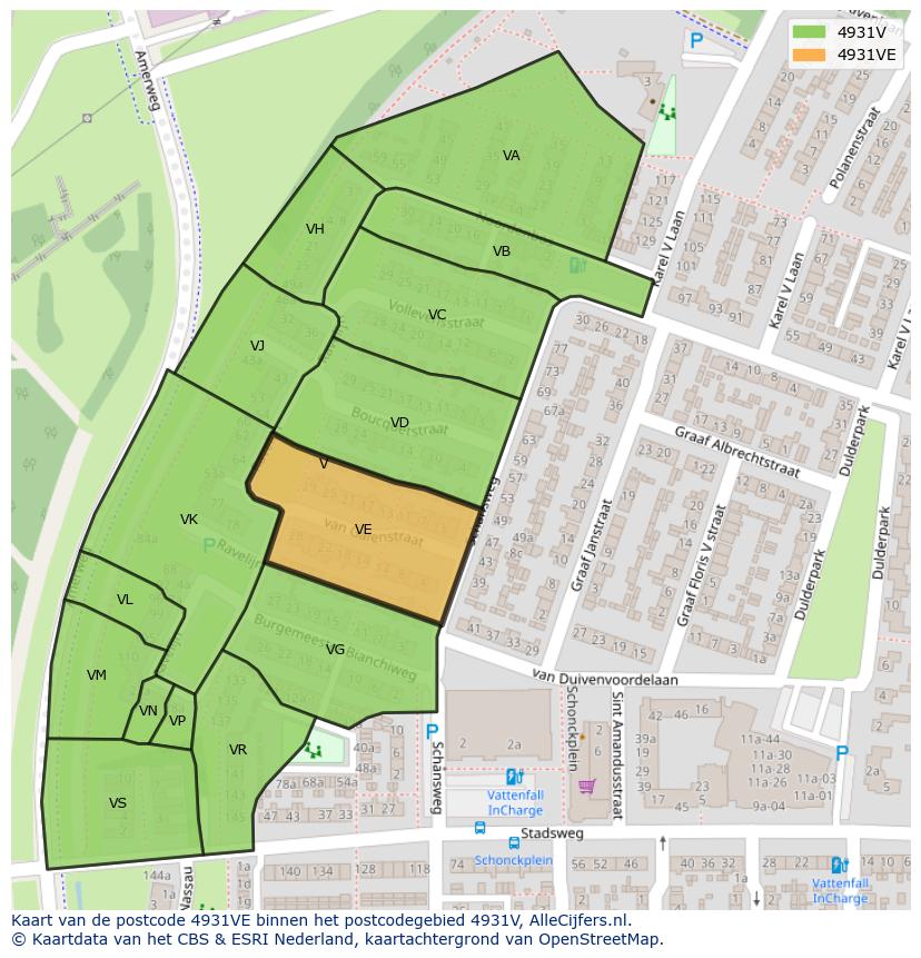 Afbeelding van het postcodegebied 4931 VE op de kaart.