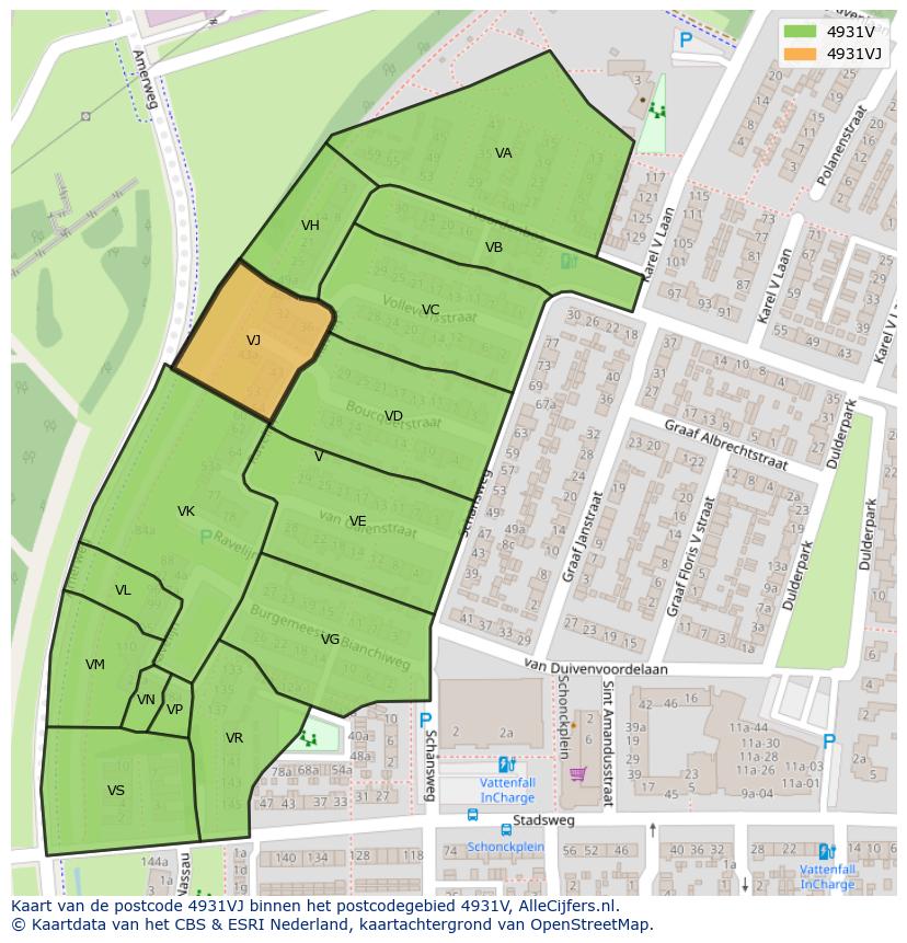 Afbeelding van het postcodegebied 4931 VJ op de kaart.