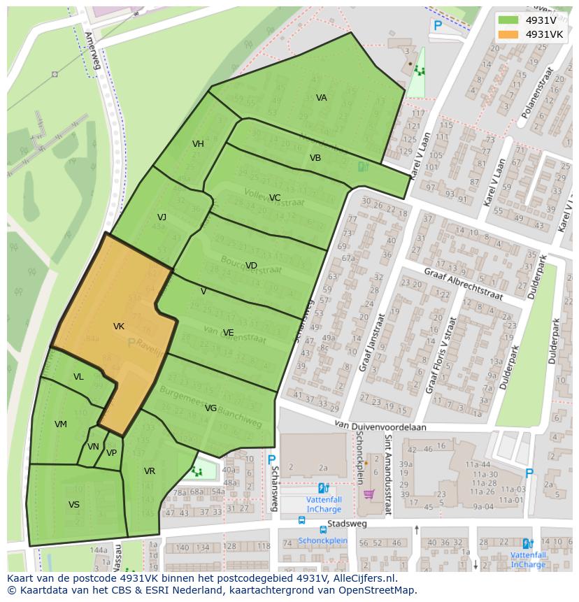 Afbeelding van het postcodegebied 4931 VK op de kaart.