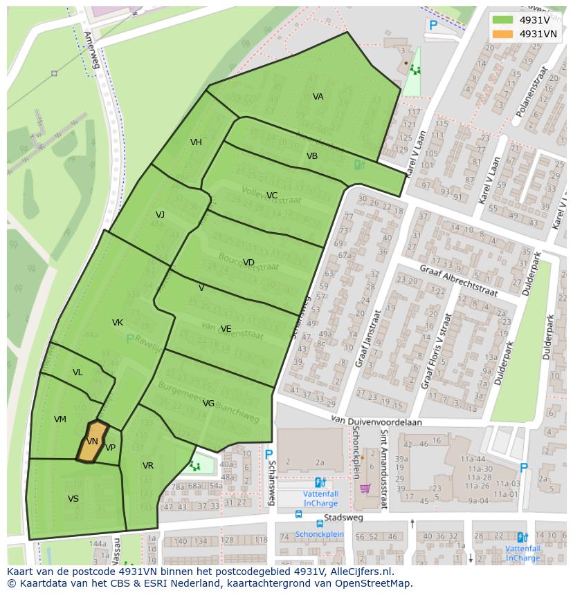 Afbeelding van het postcodegebied 4931 VN op de kaart.