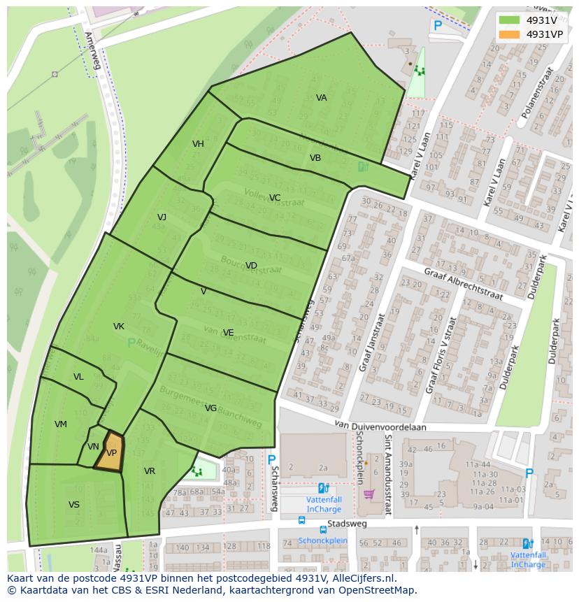 Afbeelding van het postcodegebied 4931 VP op de kaart.