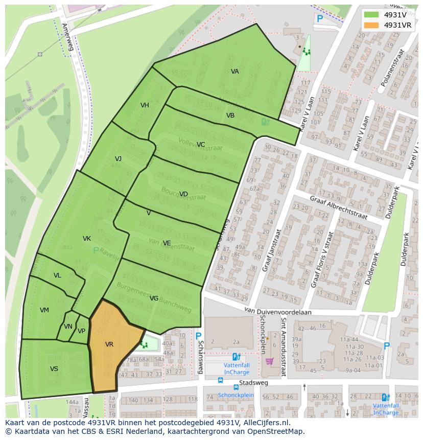 Afbeelding van het postcodegebied 4931 VR op de kaart.