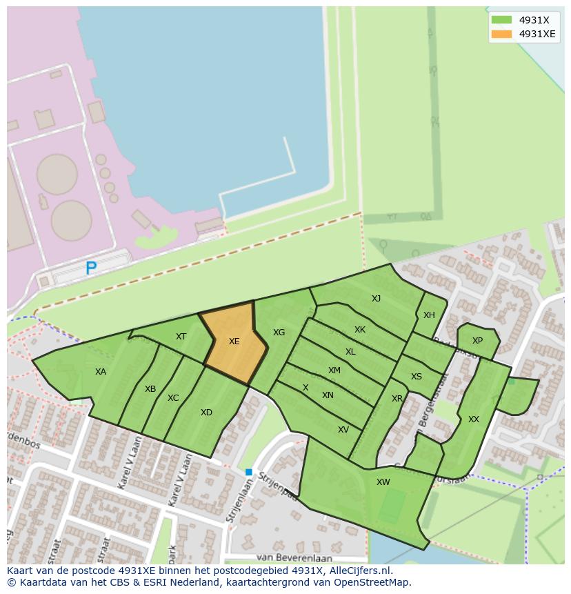Afbeelding van het postcodegebied 4931 XE op de kaart.