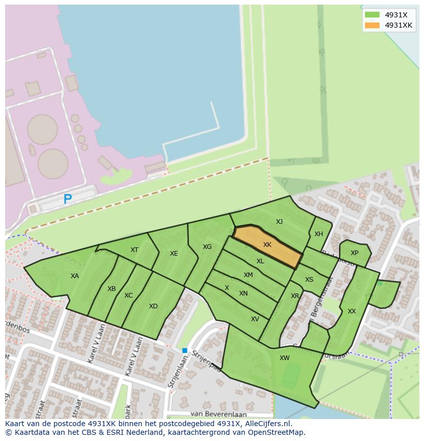 Afbeelding van het postcodegebied 4931 XK op de kaart.