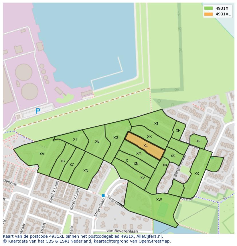 Afbeelding van het postcodegebied 4931 XL op de kaart.