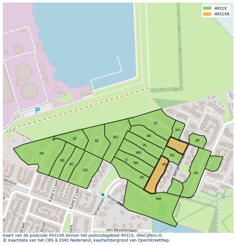Afbeelding van het postcodegebied 4931 XR op de kaart.